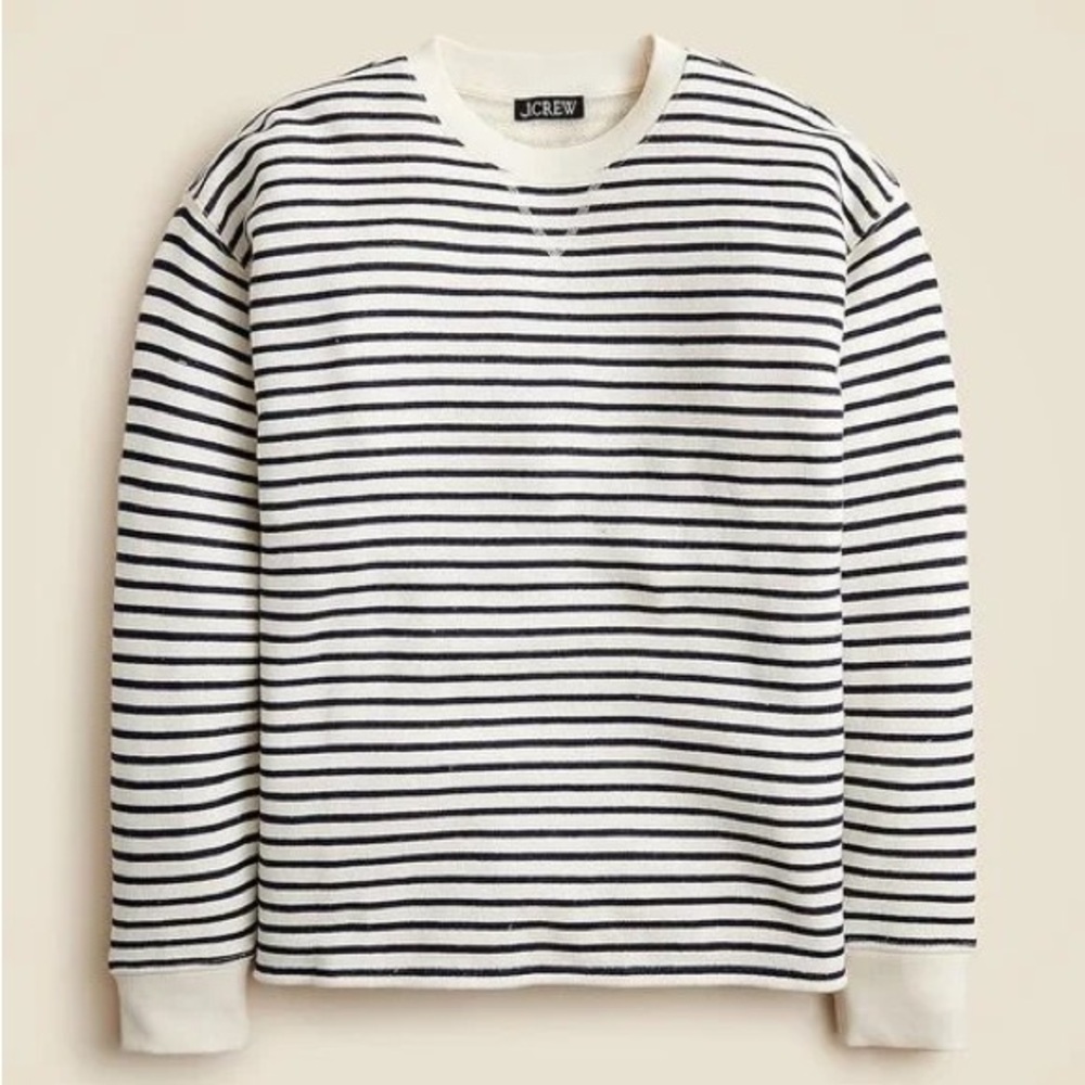J. Crew Striped Terry Relaxed Crewneck Sweatshirt in Cream Black